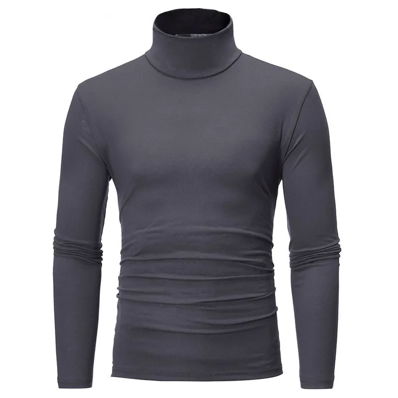 2020 New Men's Solid Color Turtleneck T Shirts Male Slim Fit Long Sleeve T Shirts Black White Men tshirt Tops M-3XL Y0408