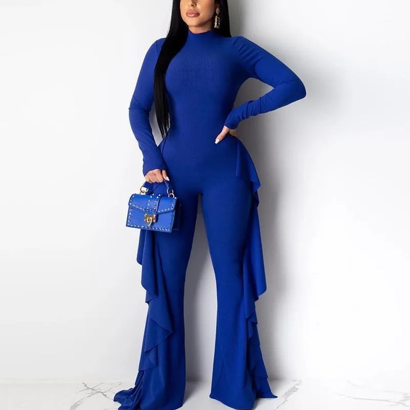 Jumpsuits femininos macacão mulheres casuais jumpsuit de manga longa luva longa oco out volta alta elasticidade costela bodysuit babados ao ar livre