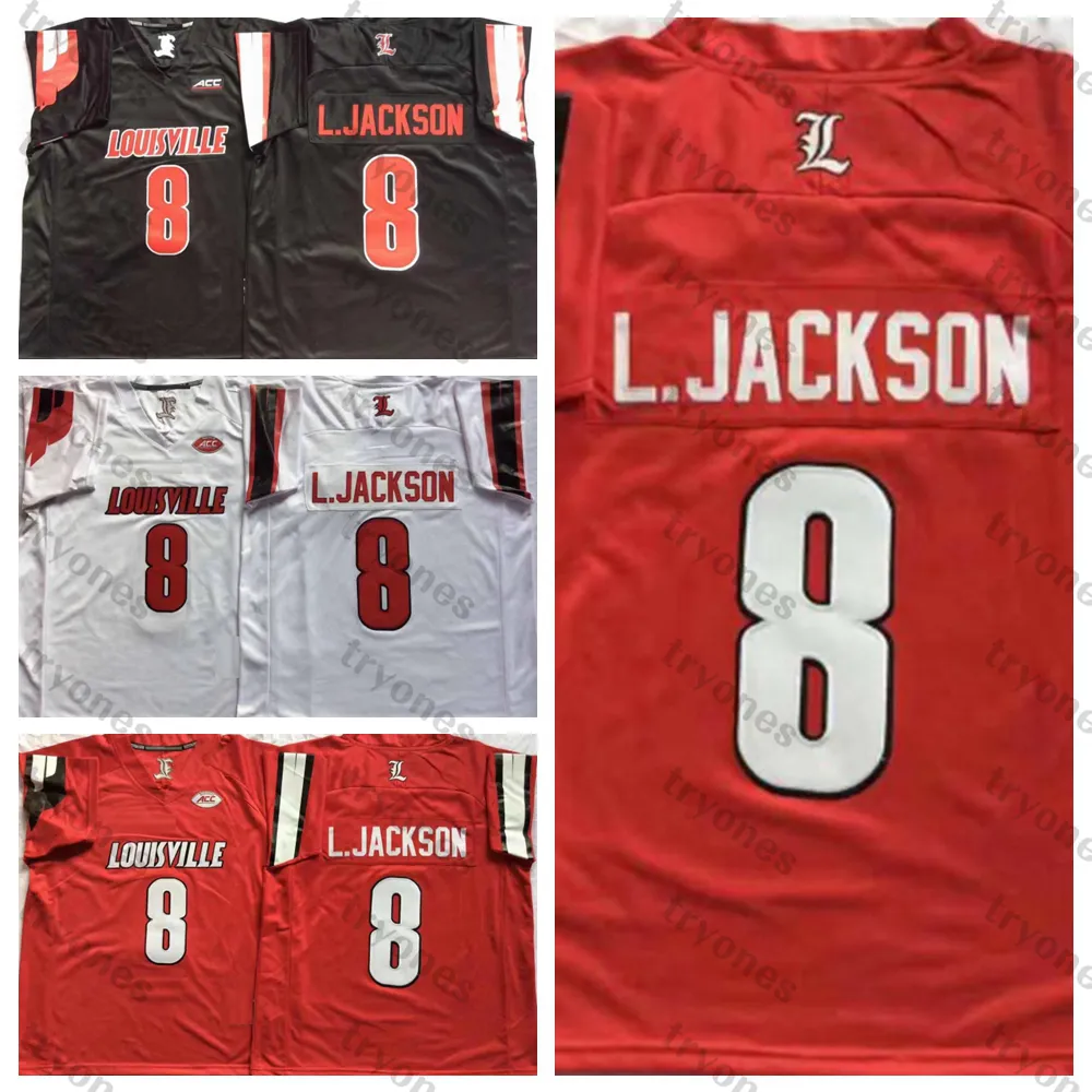 Mens Louisville Cardinal # 8 Lamar Jackson College Football Maglie Red Black University L.Jackson Camicie cucite