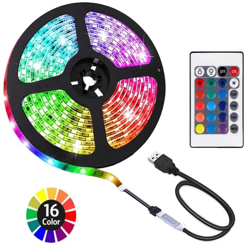 Strips LED TV Backlight 6.56Ft USB Strip Light RGB Multi-Colour With Remote Controller For Laptop Kitchen Mirror Home Lighting