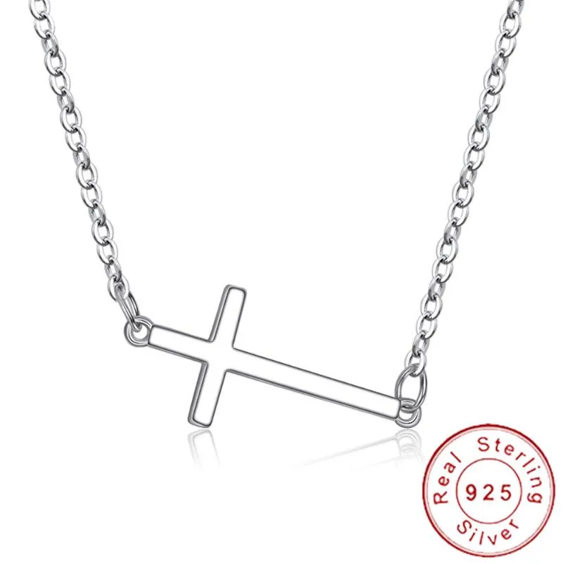 Dainty Real 925 Sterling Zilveren Horizontale zijwaarts Kruis Ketting Simple Crucifix Neckless Celebrity Geïnspireerd Sieraden SN011 Chokers