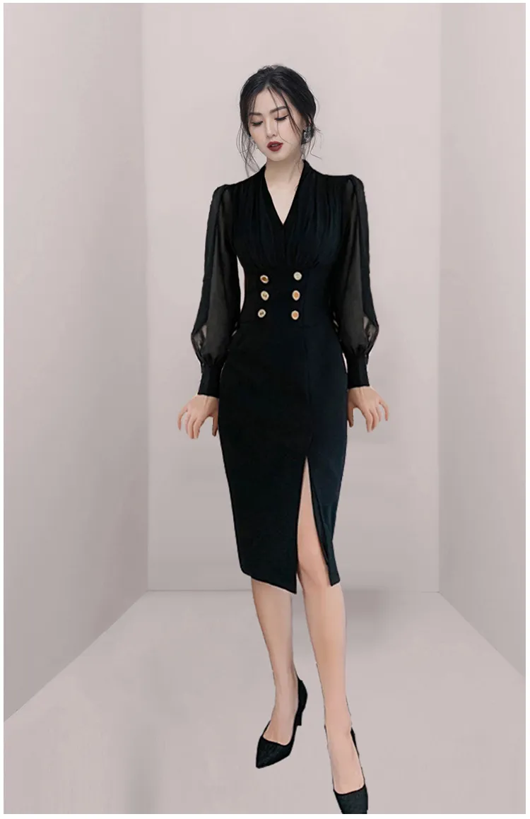 chiffon dress mid neck Adeawade Women'S Dresses Long Sleeve Square Frilled Backless Slim Length Simple Style Fashion Clothes Blue Xs high slits Elegant Women's Mid-Length Chiffon Floral
