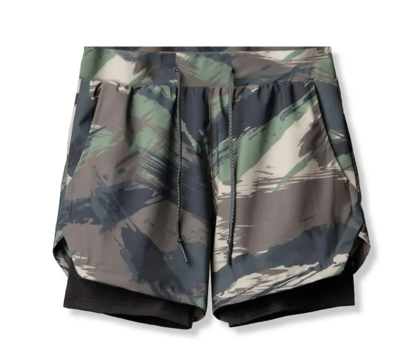 Short de protection de la vie privée à double couche pour hommes été sports de plein air loisirs course à pied entraînement à la vie saine Capris mode camouflage pantalon de basket-ball de couleur unie