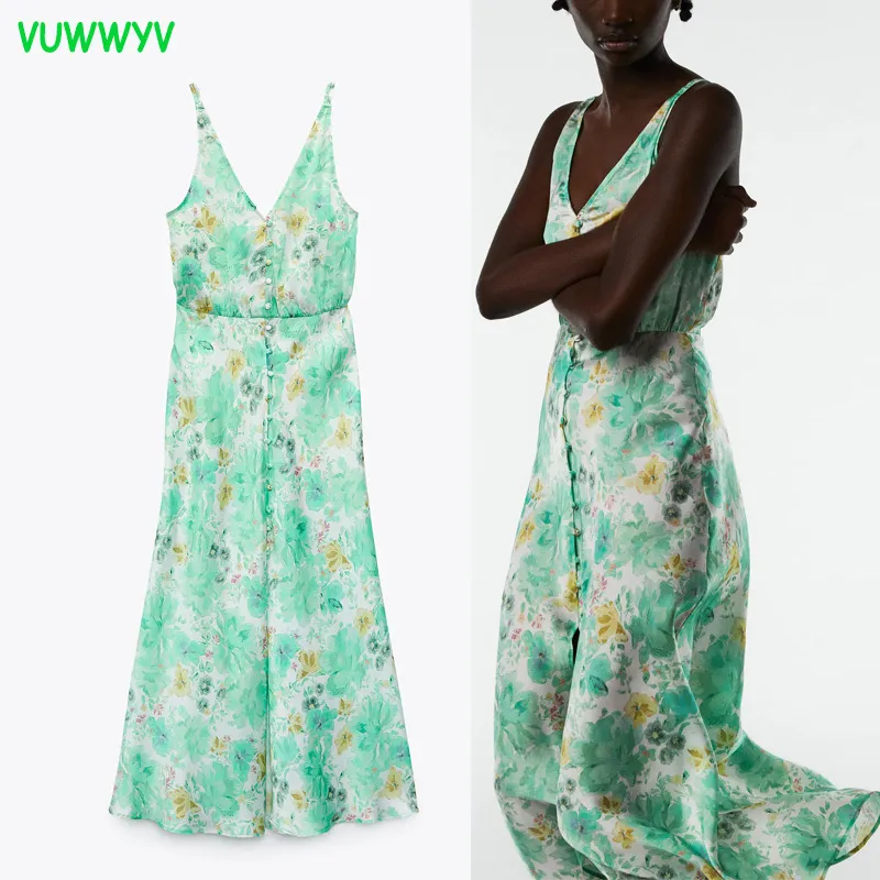 Jurk Groene Floral Print Riem Midi Es Vrouwen Zomer Backless Button Up Afrikaanse Vrouw Vintage Party Vestidos 210430