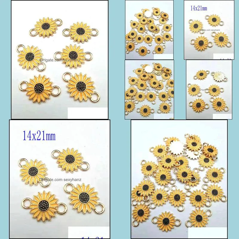 Alloy Connectors 14x21mm white yellow red sunflower Charms for Necklace Bracelet DIY 50pcs/lot
