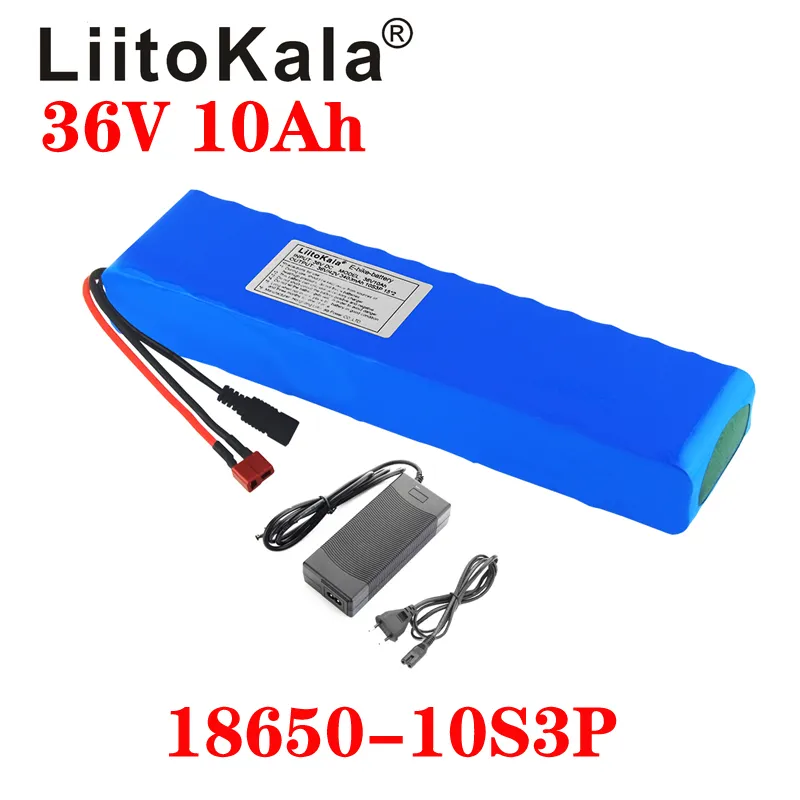 LIITOKALA 36V 10AH 10S3P 18650 bateria recarregável, bicicleta modificada, bateria de carro elétrico com carregador, íon de lítio