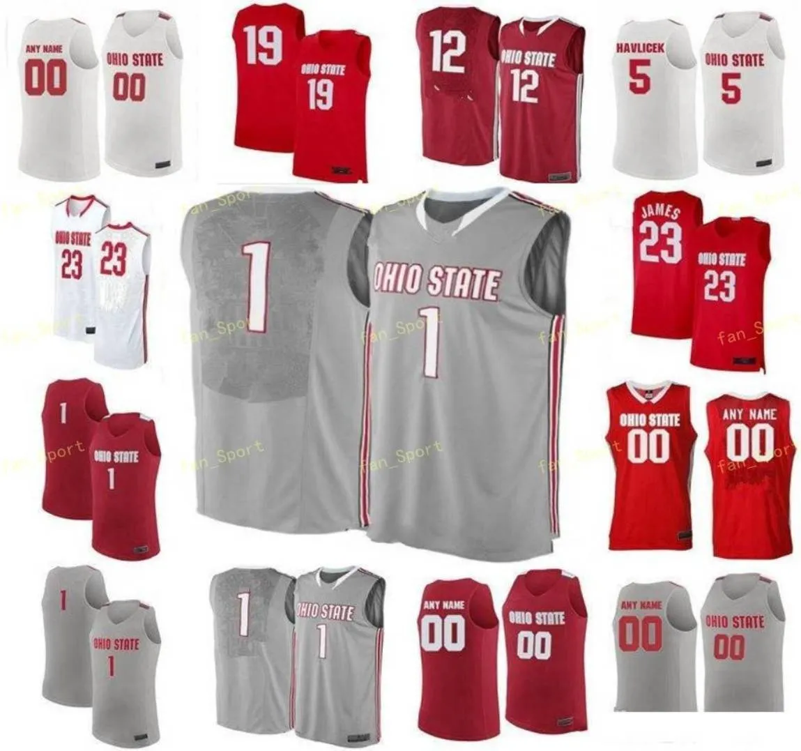 NCAA College Ohio State Buckeyes Basketball Jersey 0 Russell 1 Conley Luther Muhammad 10 Justin Ahrens 11 Jerry Lucas Cousu sur mesure