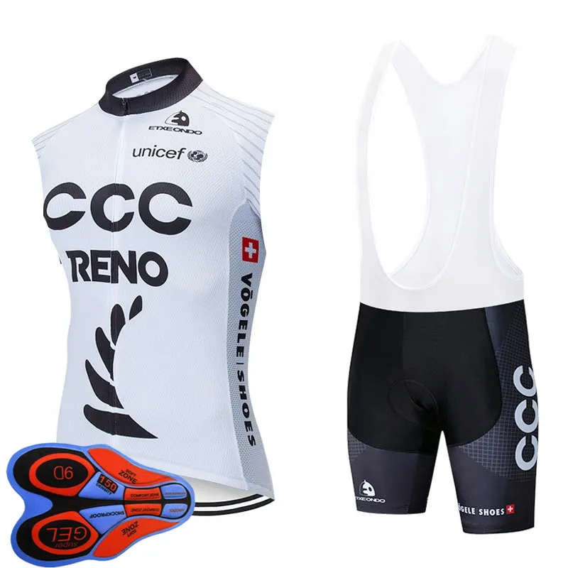 2021 Sommar Andas Mens Cykling Ärmlös Jersey Vest Bib Shorts Set CCC Team Bike Kläder Cykel Uniform Outdoor Sports Wear Ropa Ciclismo S21050562