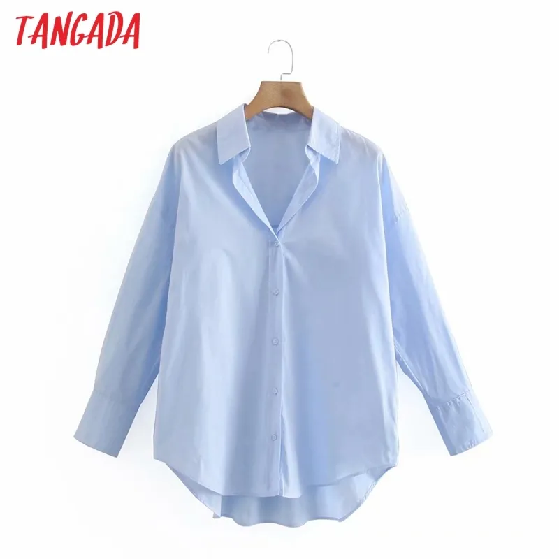 Camisas sueltas informales azules a la moda para mujer, blusa de negocios de manga larga para mujer, Blusas femeninas elegantes, Tops XN322 210416