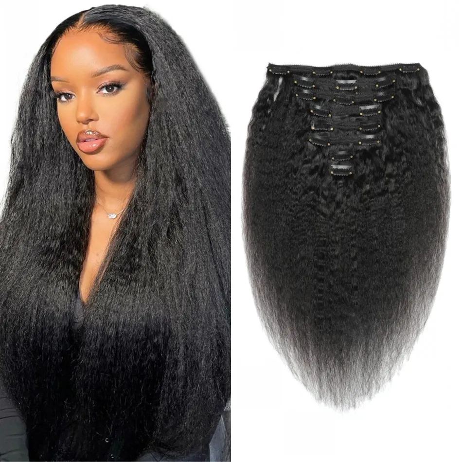 Clip droit crépus dans les extensions de cheveux humains 120G Clips Yaki grossiers brésiliens ins 8 pièces/ensemble trames 8-22 pouces