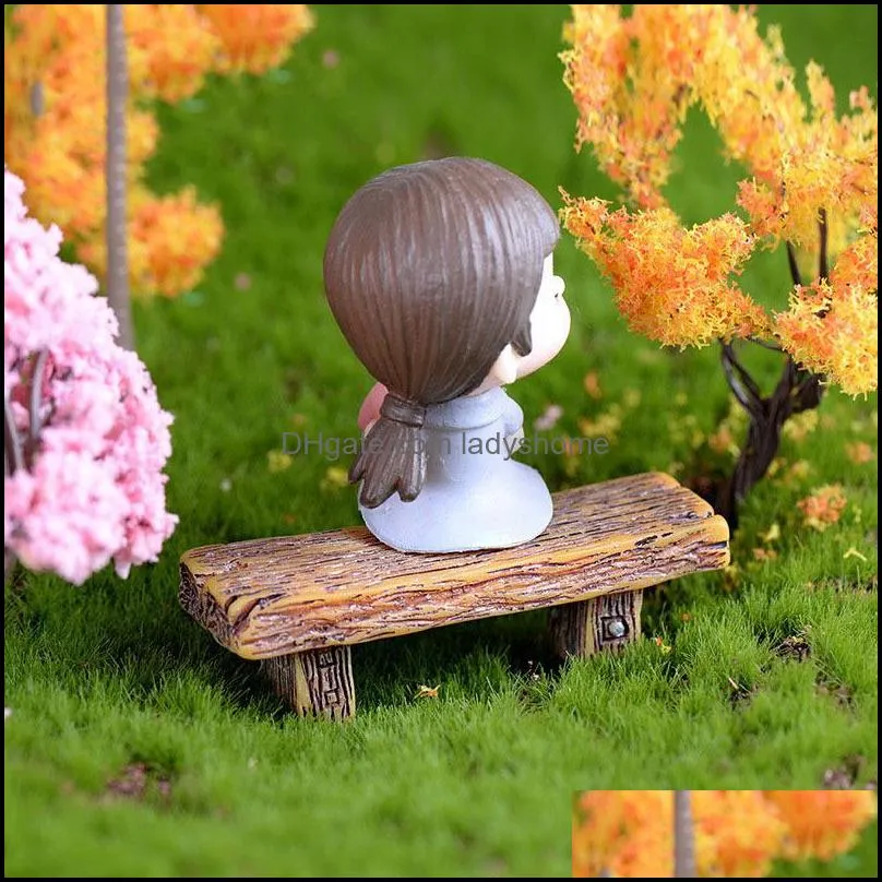3Pcs Cute Wooden Chair Stool Fairy Garden Miniatures Decor Couple Bench Action Figurine DIY Micro Gnome Terrarium Gift HWD7349