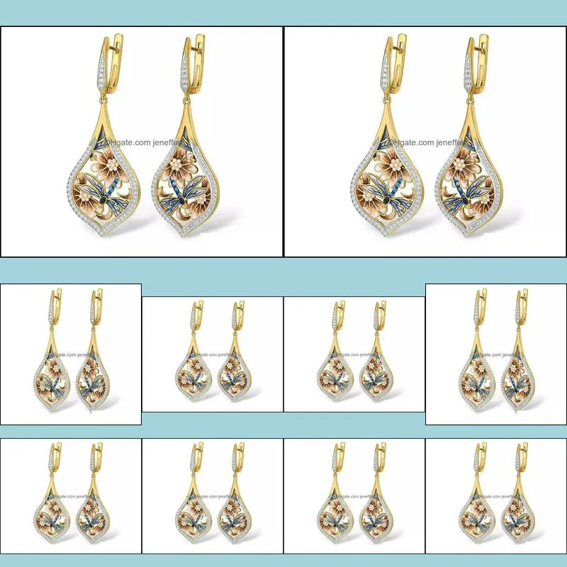 14K Yellow Gold 2 Carats Diamond Earring for Women Fashion Bizuteria White Topaz Gemstone Orecchini Kolczyki Drop Earring Female Y1130