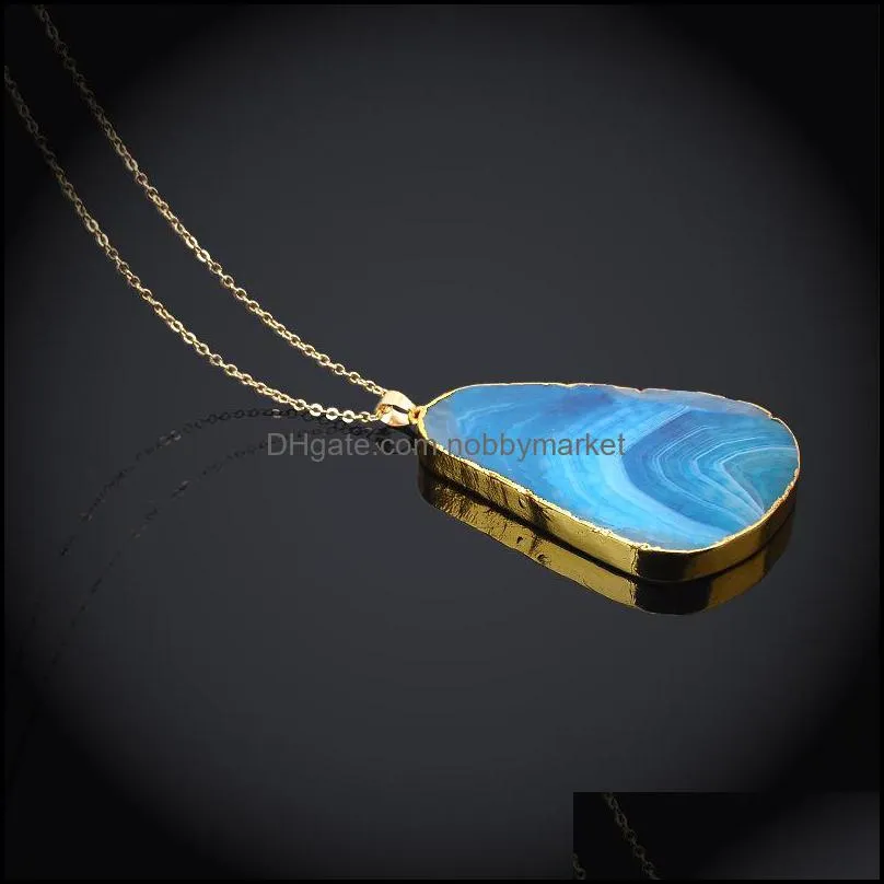 New Druzy Healing necklaces Geometric Cutting lines Natural Crystal Quartz Stones pendant Gold chains For women Fashion Jewelry Gift