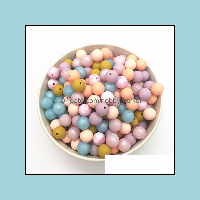 12mm Silicone Beads Food Grade Teething Beads Nursing Chewing Round Loose Beads Colorful DIY Necklace Teether Jewelry Sensory