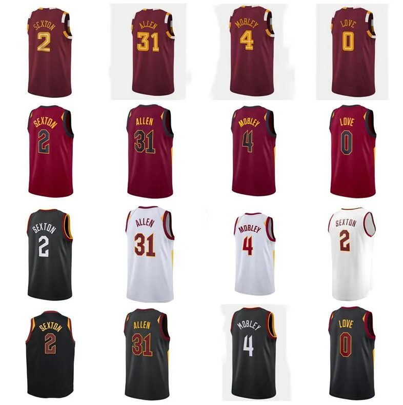 농구 유니폼 Jarrett Allen Jersey Kevin Love # 0 Evan Mobley # 4 Collin Sexton # 2 2021-22 도시 저지 남성 청소년 S-XXL