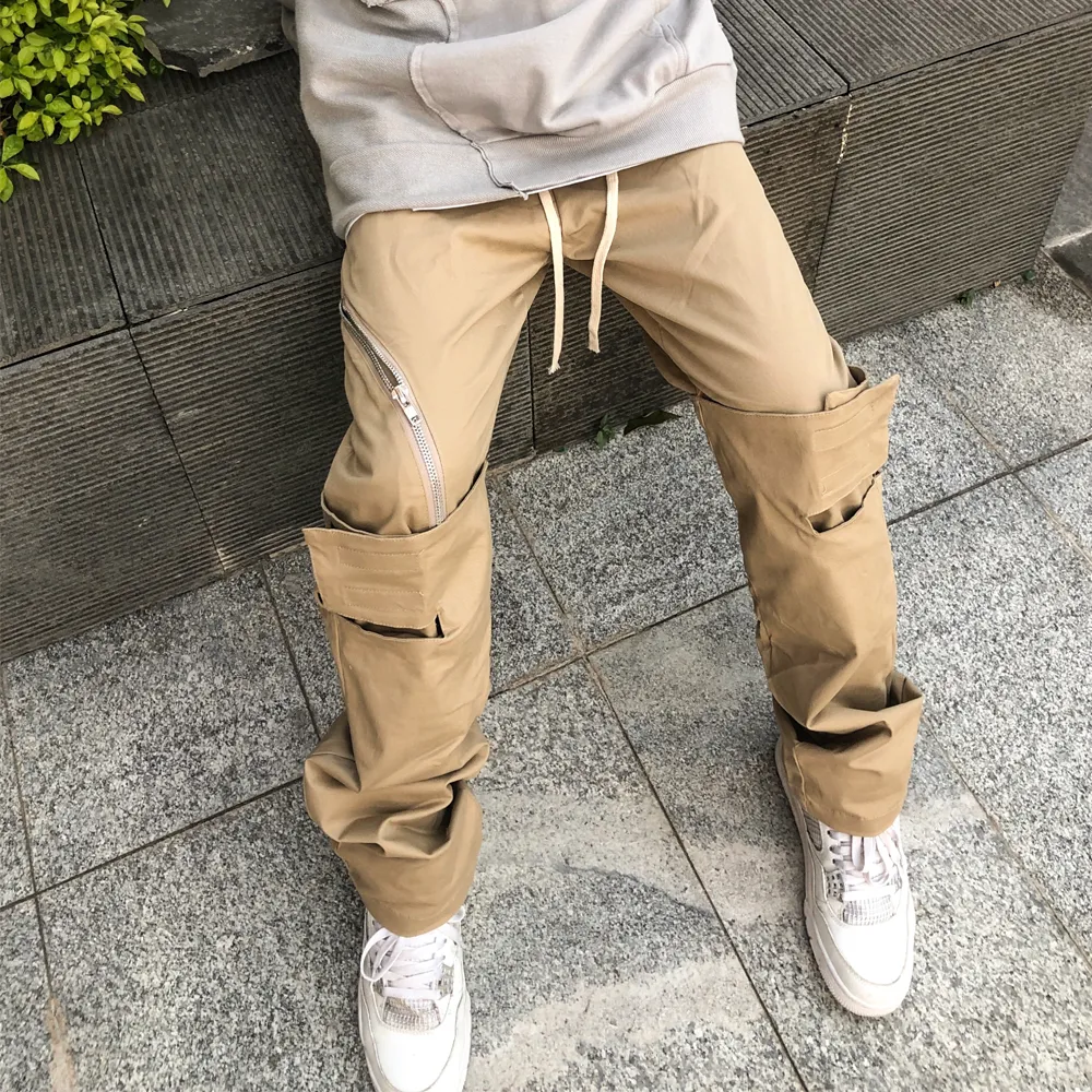 Men's Hip Hop Wide Leg Drawstring Pants Overalls Ripstop Loose Trousers Hiking Regular Fit High Street Casual Pant YC