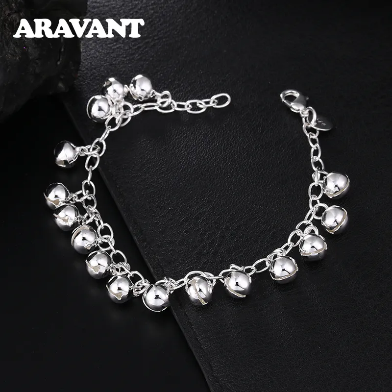 925 Silver Cute Bell Link Charm Bracelet For Women Engagement Jewelry