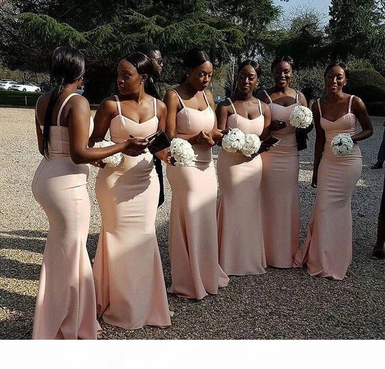 Custom Made 2021 African Plus Size Mermaid Blush Satin Bridesmaid Dresses With Spaghetti Straps And Floor Length Chiffon For Beach Wedding Guests And Parties From Topfashion dress 78.71 DHgate.Com