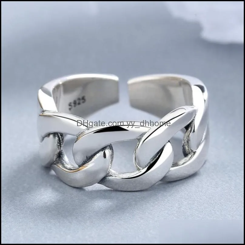 Cluster Rings SA SILVERAGE Retro European American Wind Ring Adjustable Open Korean S925 Sterling Silver Sideways Thick Chain Female