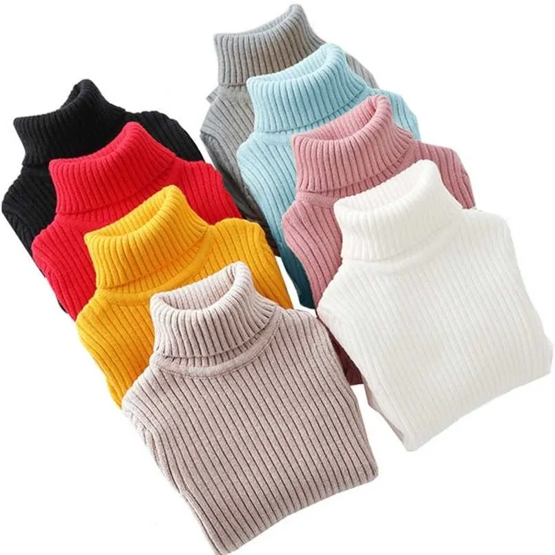 Sweter dla dzieci Jesień / zima Dzieci Dzianiny Pulower Turtleneck Odzież wierzchnia Płaszcz Dla Baby Boys Girls 80-130 cm DWQ603 211201