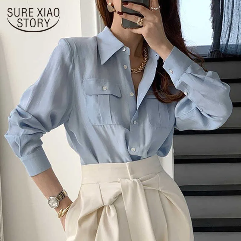 Single-breasted Lapel Female Tops Cotton Solid Office Ladies Blouses Plus Size Women Minimalism Shirts Femme Blusas 13512 210528