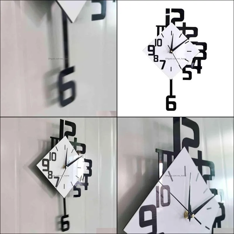 Wall Clocks Large Numbers Pendulum Black and White Modern Design Irregular Numerals Decorative Fashion With Swinging Number 1122