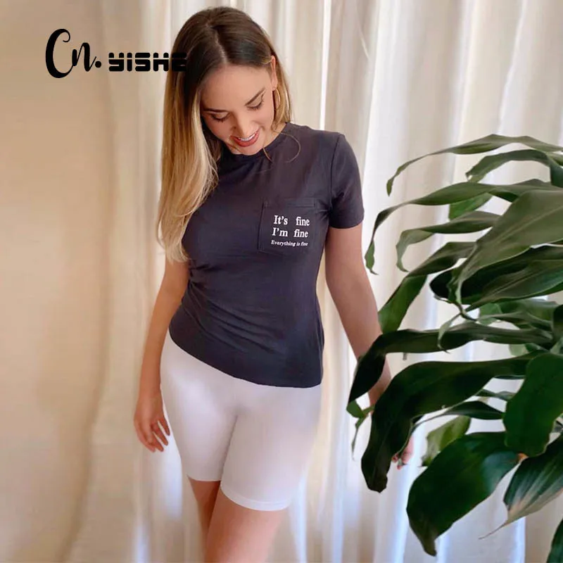 Cnyishe Short Sleeve Bomull Basic Tees Regular Natural Toppar Sommar Casual T Shirt Bodycon T-shirts Outfits Streetwear Shirt 210419