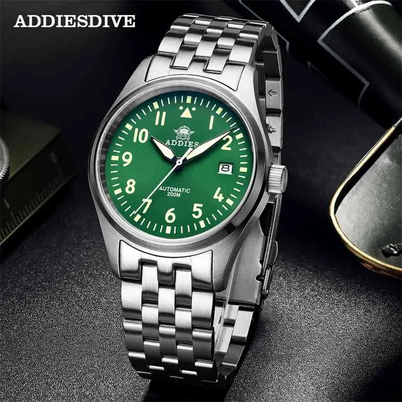 Addies Dive Pilot Watch Automatic Mechanical Diver C3 Luminous