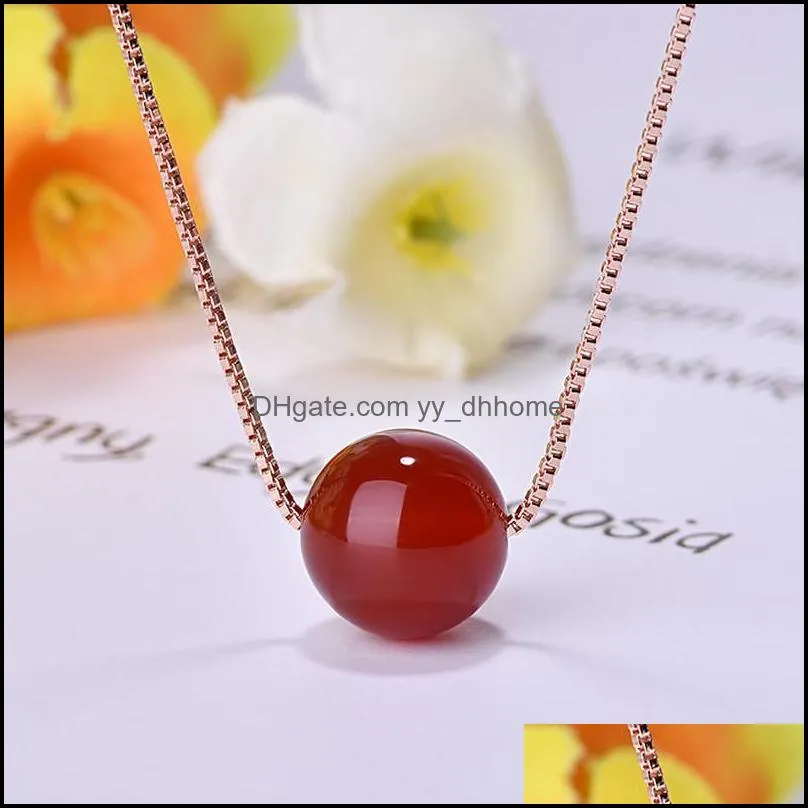 Pendant Necklaces Artificial 10mm Round Bead Carnelian Necklace With Stainless Steel Chain Crystal Stone Jewelry For Women JK39FJK