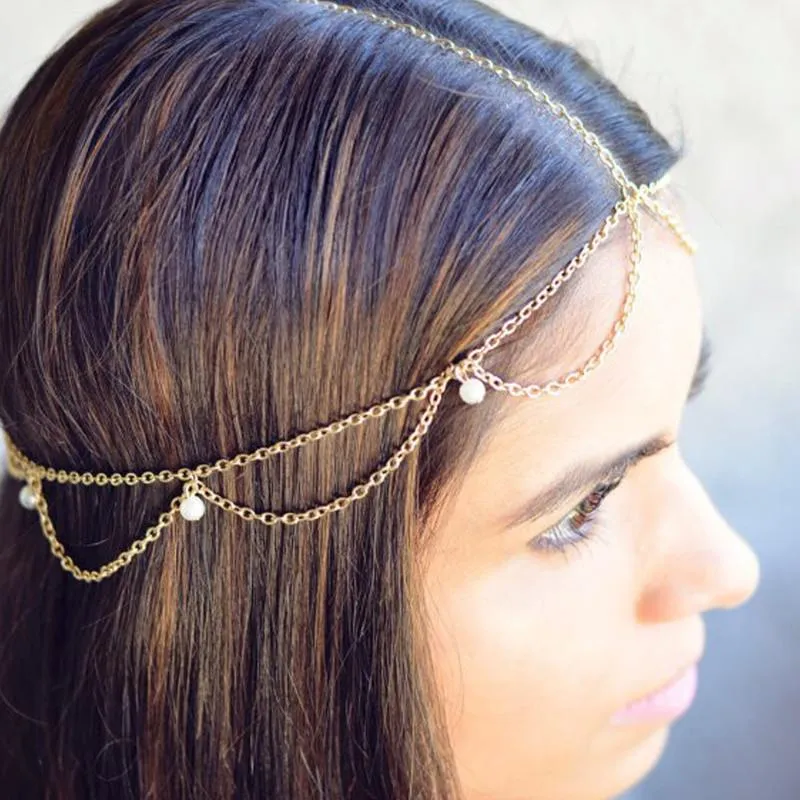 Barrettes à cheveux, accessoires bohème, bijoux simples faits à la main, chaîne à pampilles ondulées, bande de perles, coiffure