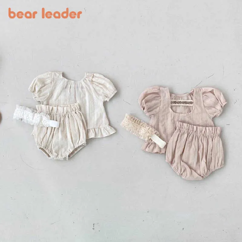 Медведь лидер малыша детская летняя сплошная одежда наборы моды дети девушки повседневные оборками верхние шорты наряды 2 шт. Детская одежда 210708