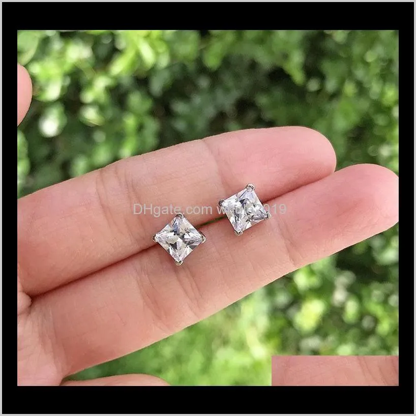 100% 925 sterling silver simple stud earrings for women sparking wedding engagement party bride fine jewelry wholesale