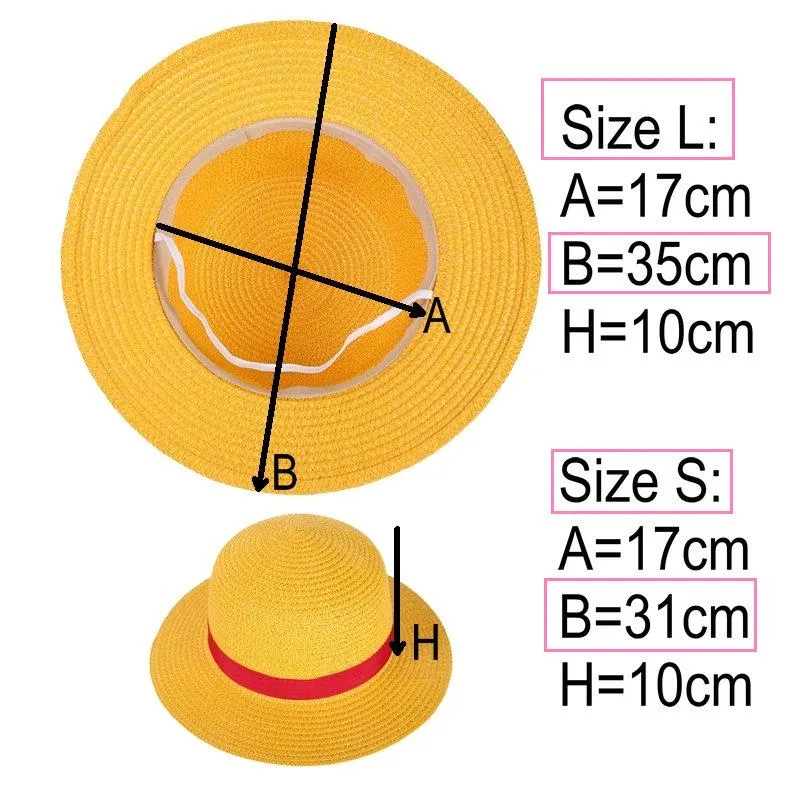 One Piece Luffy Cap With Neck String Red Stripe, Wide Brim