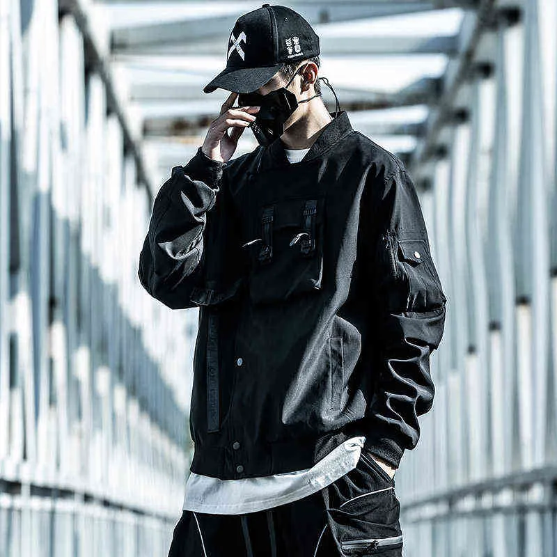 Black Hip Hop Punk Bomber Jacket For Men Japanese Streetwear