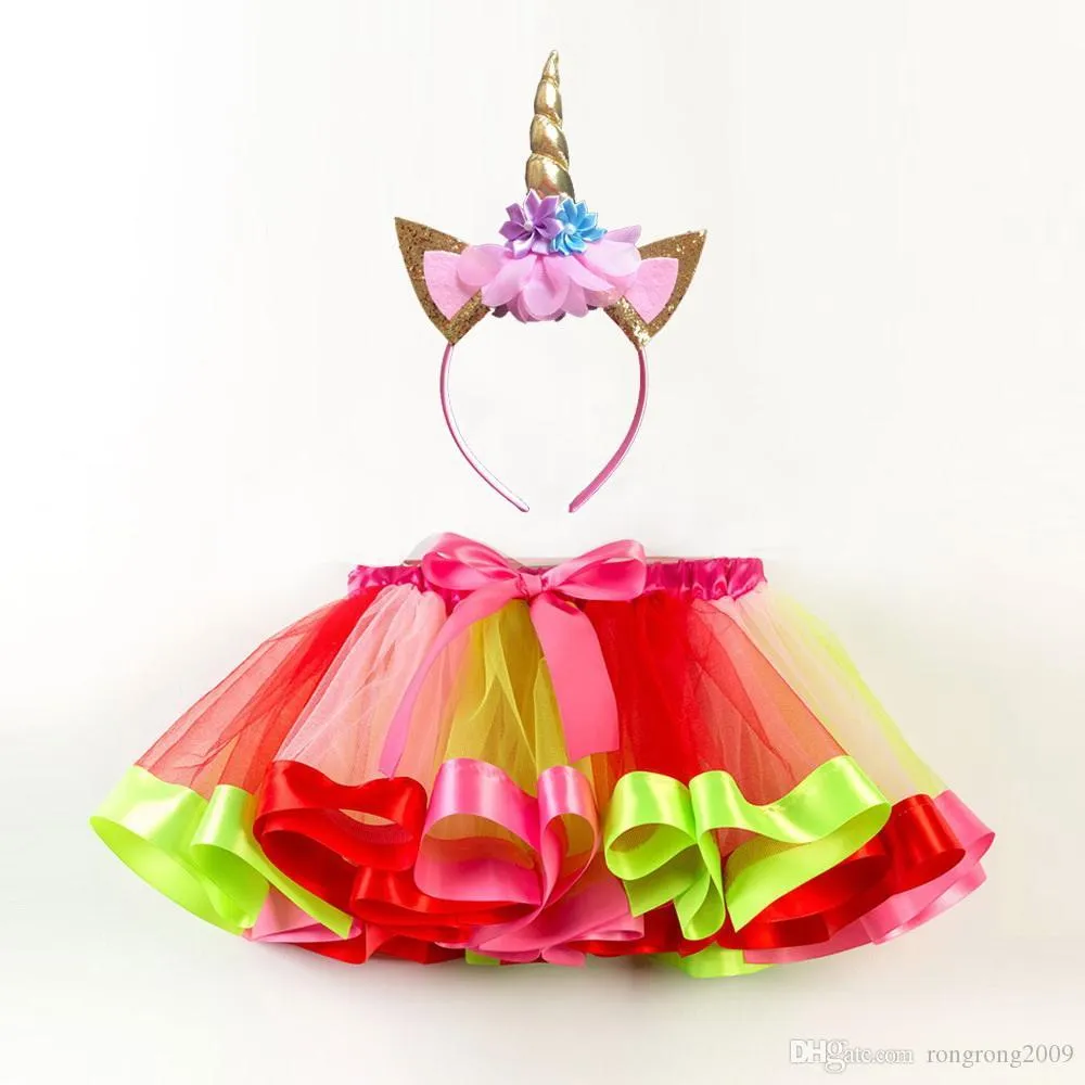 Rainbow Baby TUTU Skirt Colorful Fluffy Skirt with free Headwear Cute Dress Baby Clothes 2-11 Years CW001