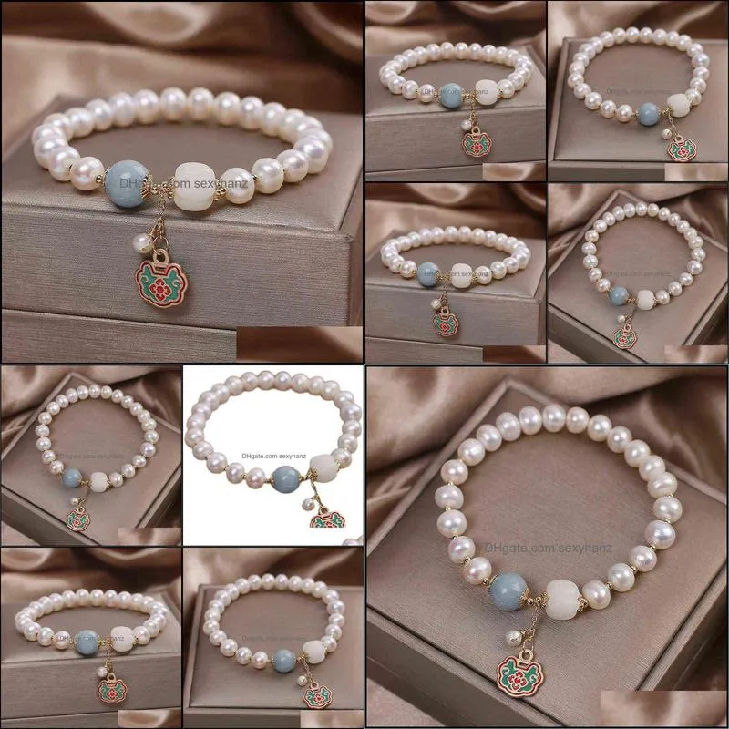 Natural freshwater pearl bracelet for Chinese style Zhaocai long life chain pendant for girlfriends