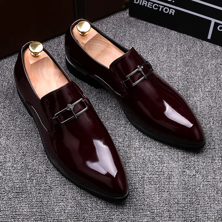 Lüks metal Stil erkek İş Balo Ayakkabı Düğün Sivri Burun Erkekler Flats Loafer'lar Ayakkabı EUR boyutu: 38-43