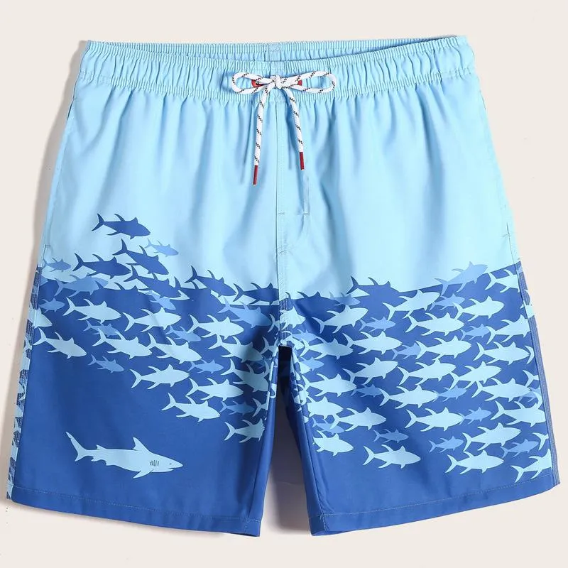 Mężczyźni Stroje Kąpielowe Niebieski Print Beach Board Shorts Sexy Stroje kąpielowe Kiwy Pływać Bikini Siłownia Sporty Surf Pływanie Męskie