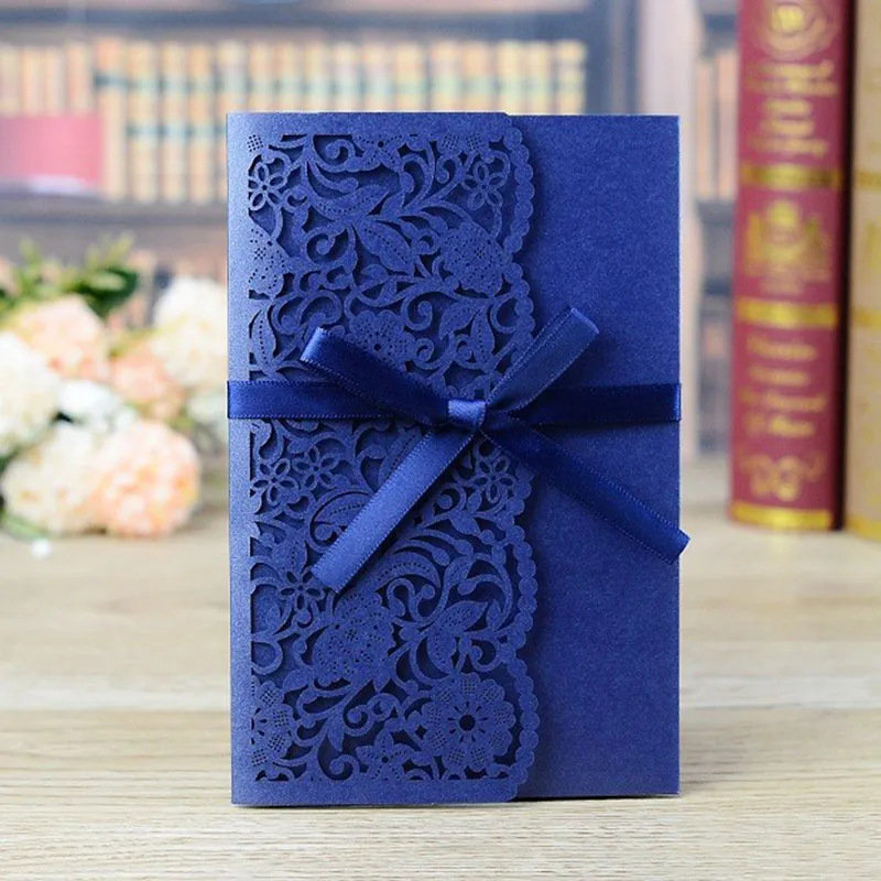 Customizable Laser Cut Lace Flower Chinese Wedding Invitation Card For