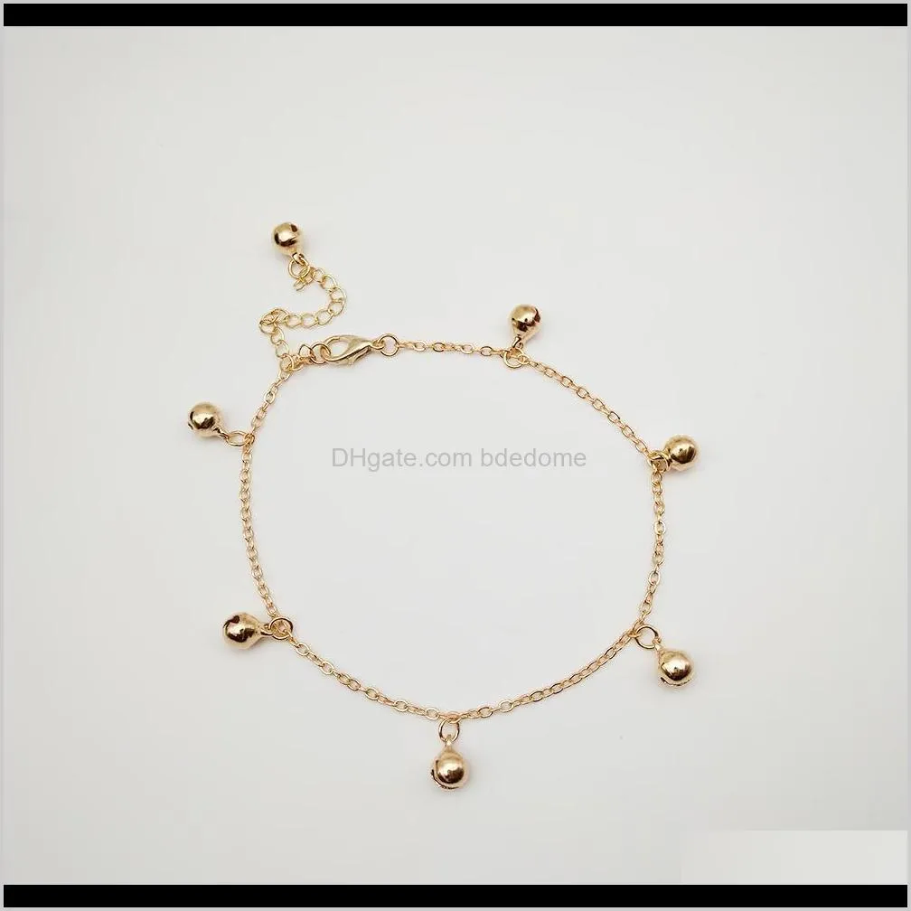 fashion jewelry bell pendants silver or gold colour metal plated bead chain for women foot anklet simple design beutiful gift