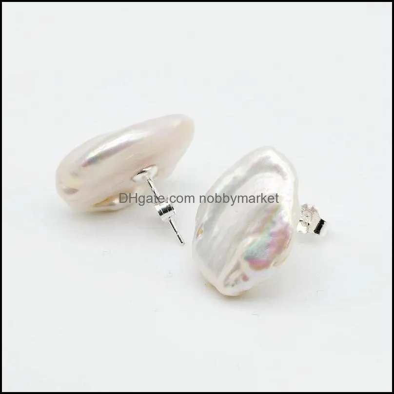 Women`s pearl earrings, oversized pearls, white natural baroque pearls, 925 silver, ladies gift 210323