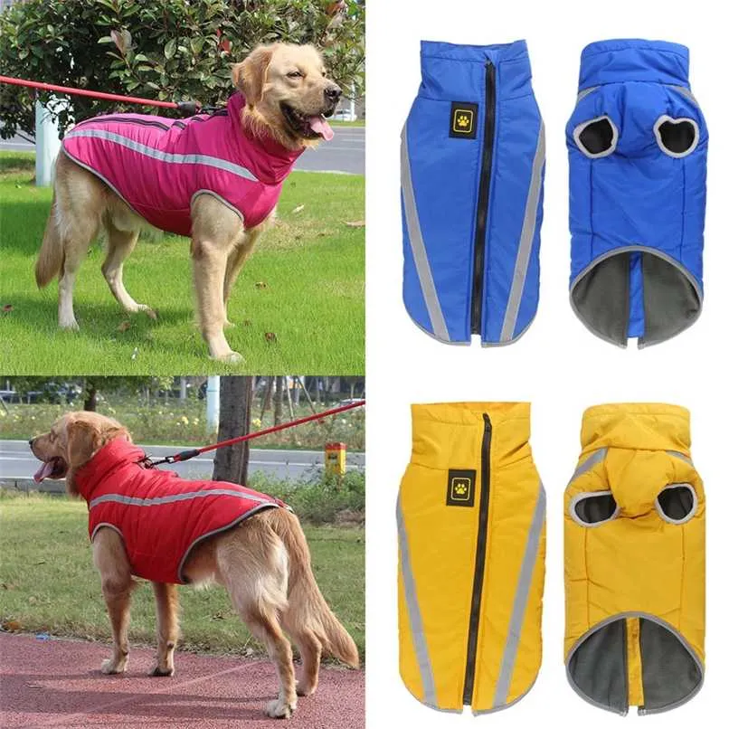 Водонепроницаемая собачье одежда для больших собак зимняя теплая большая собака куртки мягкий флис домашнее покрытие безопасности отражающий дизайн собачье одежда 211214