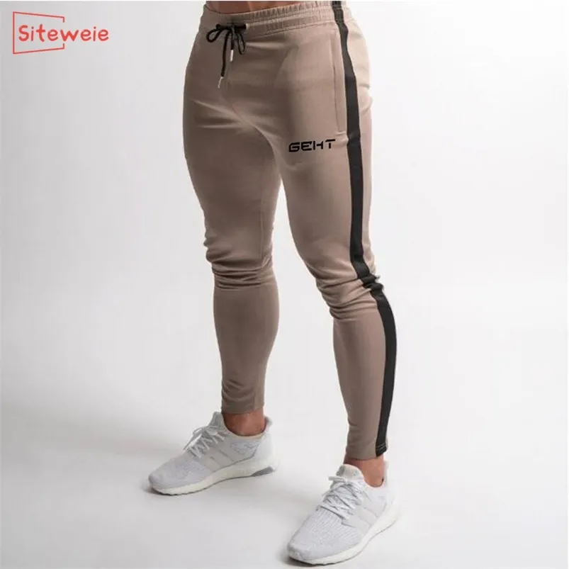 SITEWEIE Coton Jogger Pantalon d'entraînement Pantalon de piste en plein air Sportswear Pantalon de fitness Hommes Gyms Skinny Pantalon de survêtement G252 210715