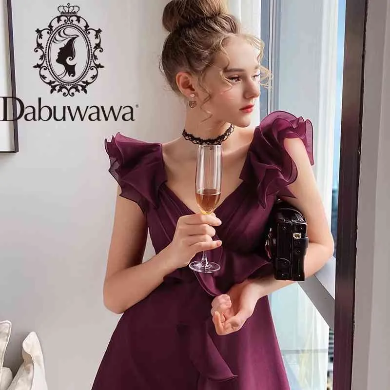 Dabuwawa exclusif Sexy violet été robe à volants femmes sans manches ceinture vacances ourlet fendu robe de soirée dames DO1BDR010 210520