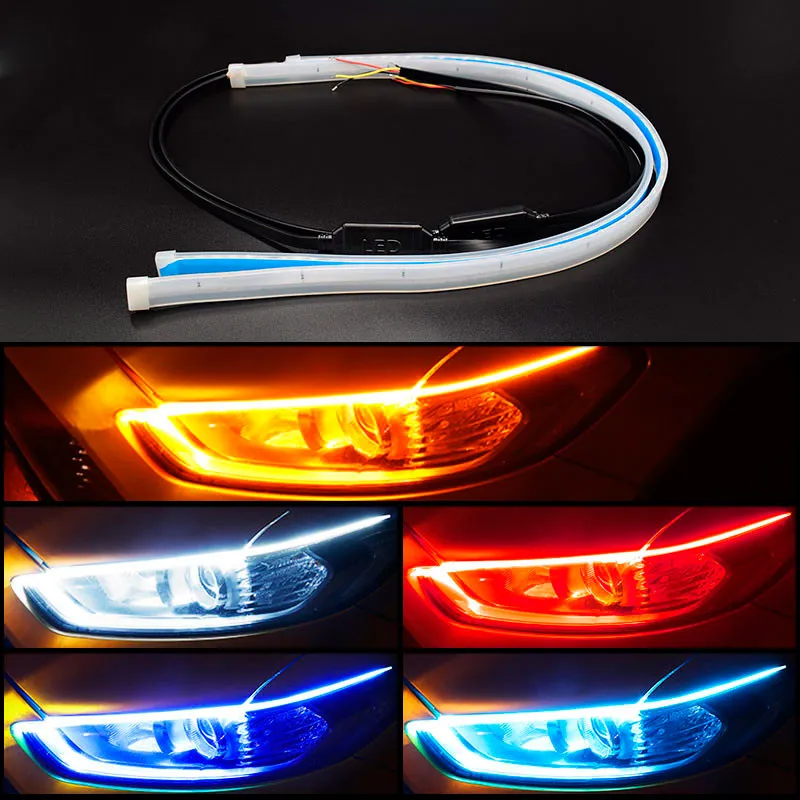 車の Led DRL デイタイムランニングライトターンシグナル DRL Led ストリップカーライトアクセサリーブレーキサイドライトヘッドライト自動車