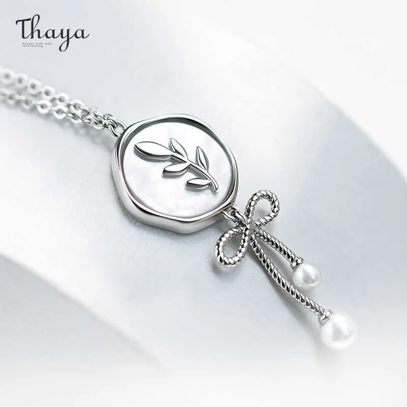 Thaya Original Design Bow Necklace For Women 100% S925 Silver Olive Branch Collarbone Chain Pendant Nacklace Girl Jewelry Gift