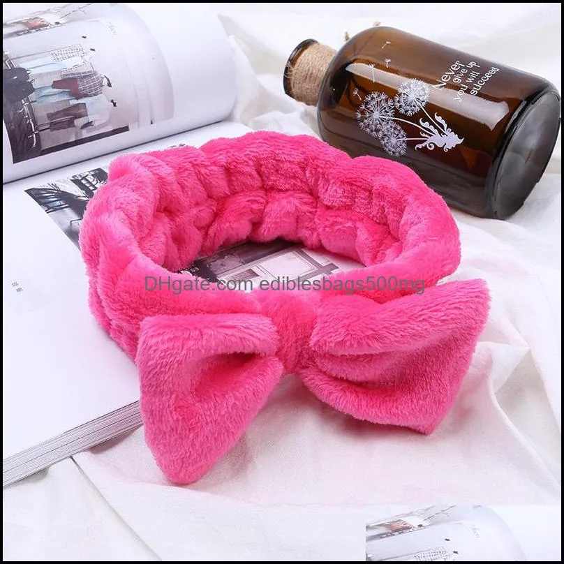 Women Coral Fleece Makeup Bow Hair Band Solid Color Soft Wash Face Headbands Fashion Girls Turban Head Wraps Hair Accessories T500925