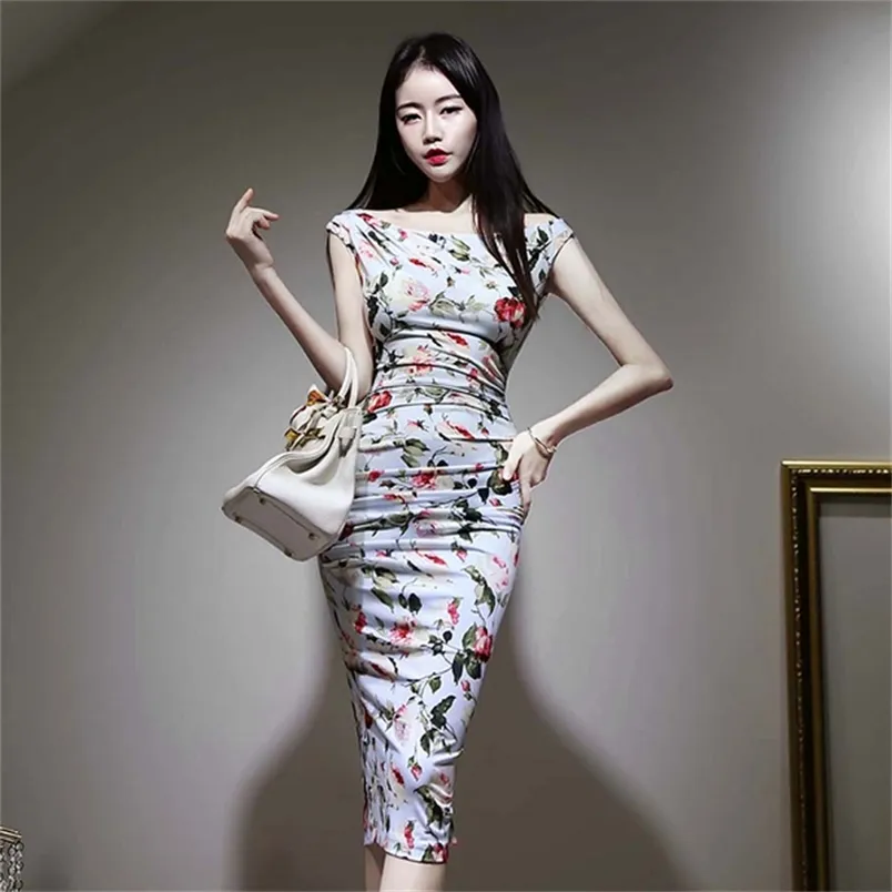 Elegant Party Dress Summer Office OL Flowers Printing