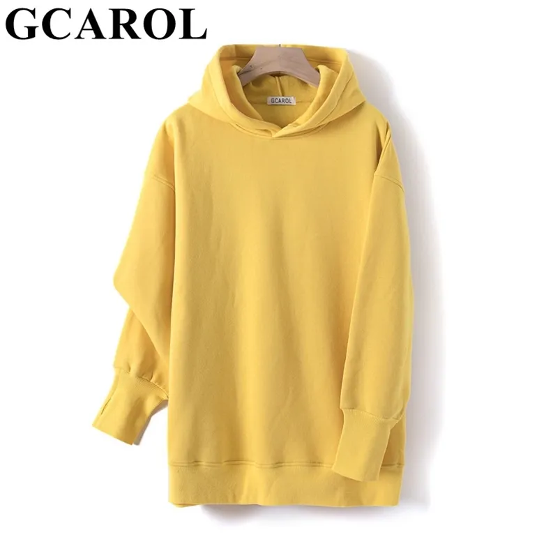 GCAROL Fall Winter Women Long Hooded 80% Cotton Fleece Candy Jersey Drop Shoulder Oversized Boyfriend Style Sweatshirt 210728