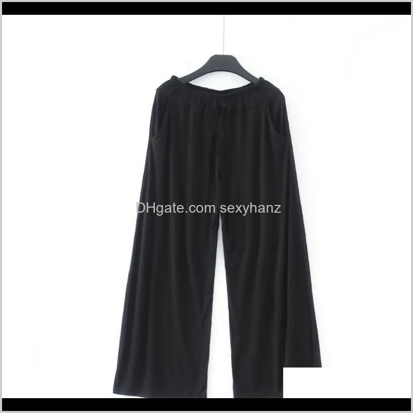 women wide leg pants casual home wear elastic waist large size loose drawstring pocket home pants lace up woman trousers